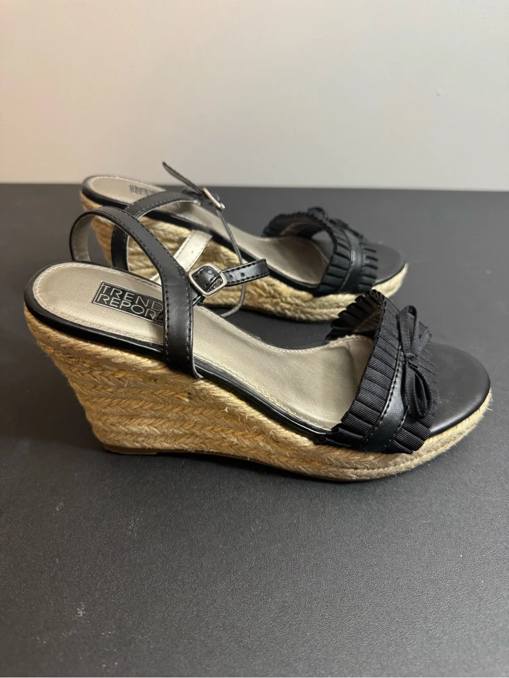 Trend Report Black Pleated Bow Ankle-Strap Wedges